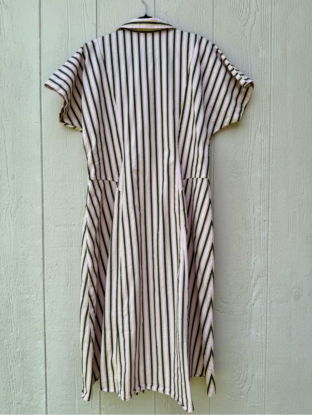 Anthropologie Cream Midi Shirt Dress with Green and Black Stripes - Picture 6 of 6